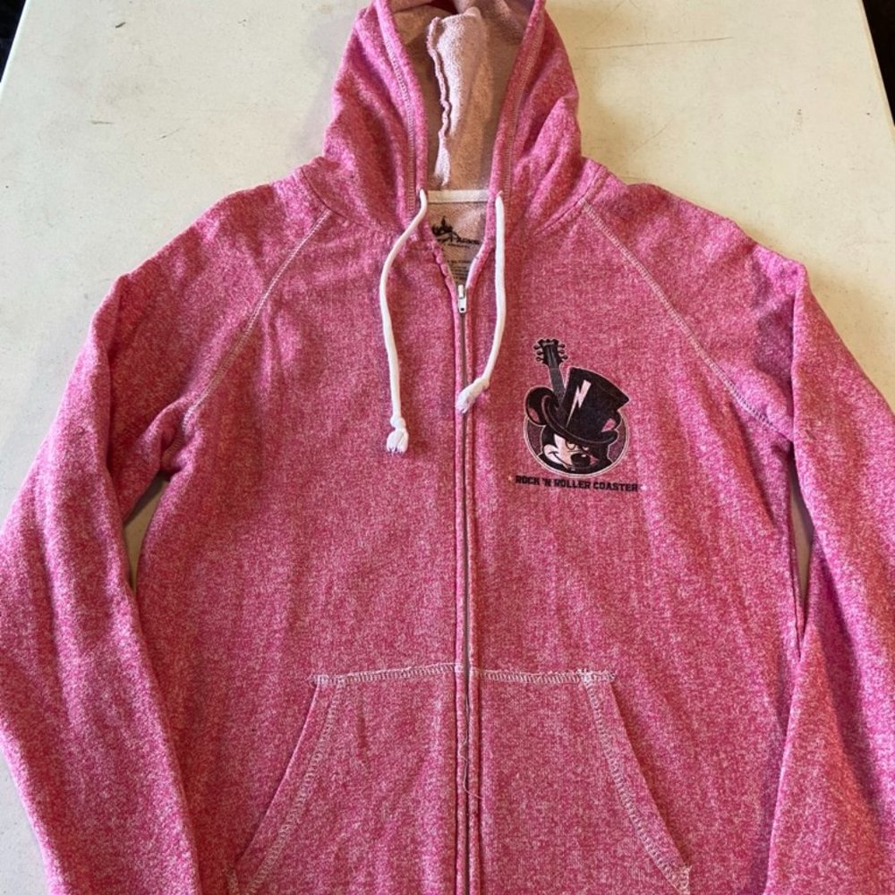 Disney Jacket Hoodie Womens L Pink Mickey Mouse Rock'N Roller Coaster Full Zip